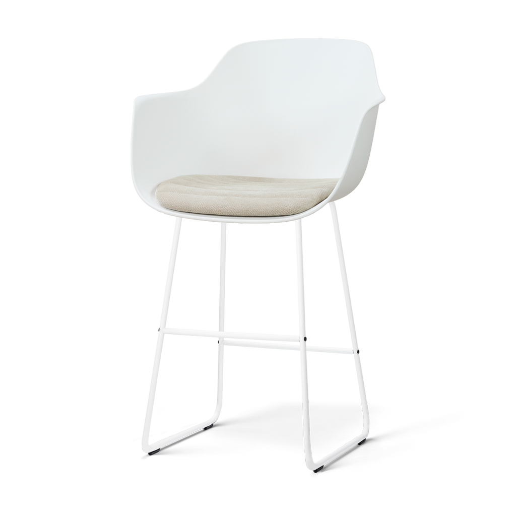 Nino-Liz barkruk wit met naturelbeige zitkussen - wit onderstel - 75 cm