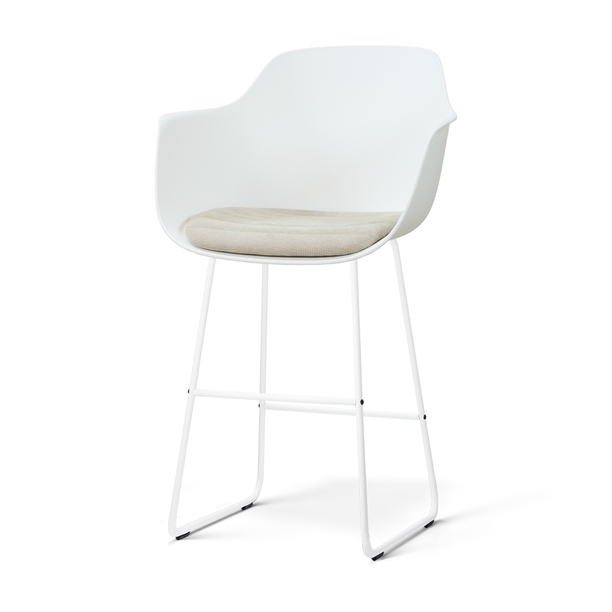 Nino-Liz barkruk wit met naturelbeige zitkussen - wit onderstel - 75 cm