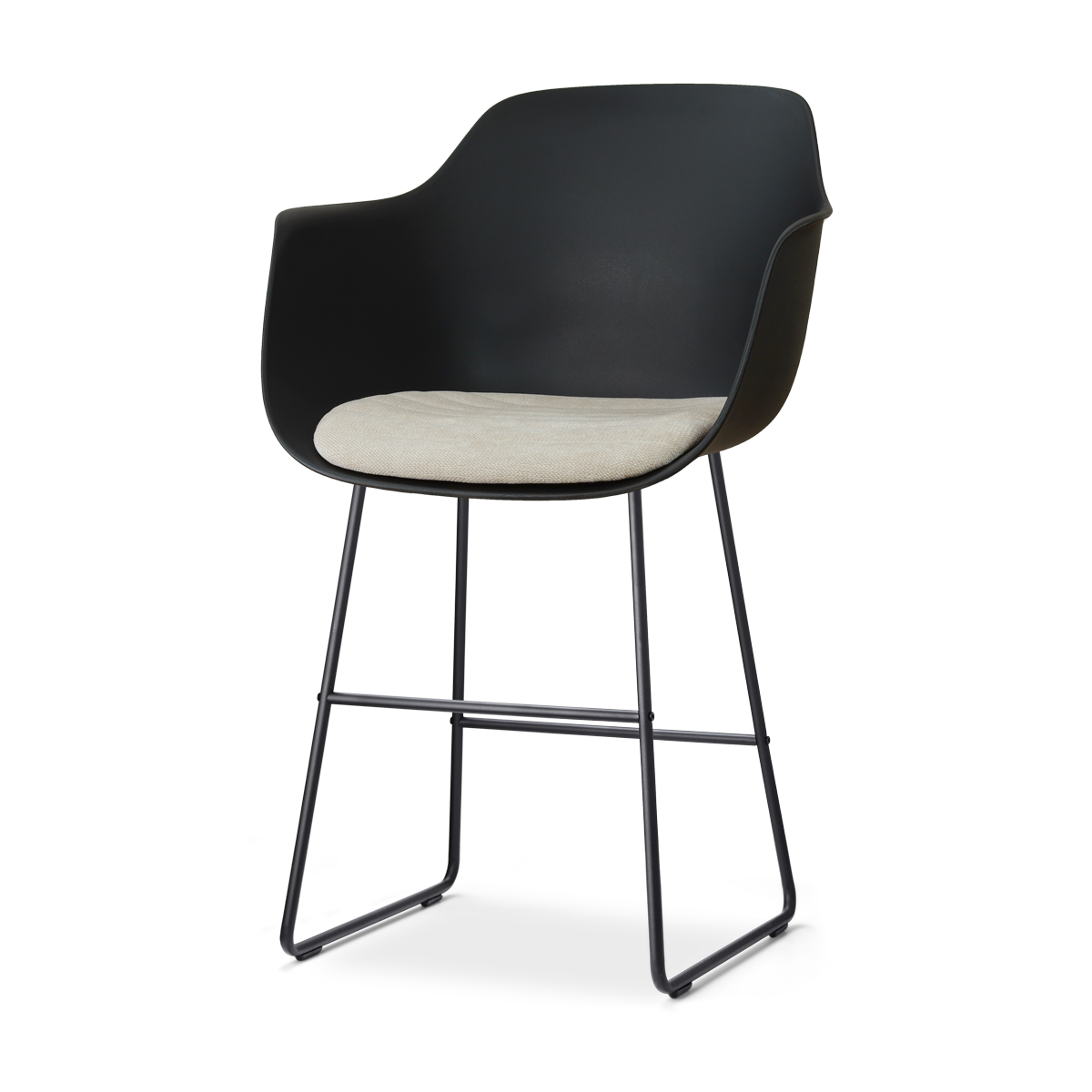 Nino-Liz barkruk zwart met naturelbeige zitkussen - zwart onderstel - 65 cm