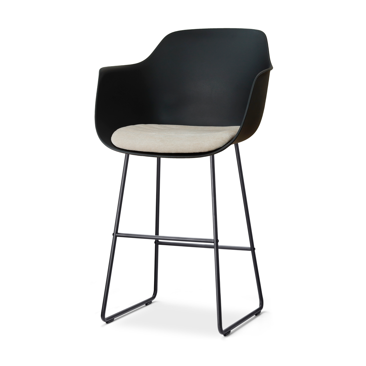Nino-Liz barkruk zwart met naturelbeige zitkussen - zwart onderstel - 75 cm