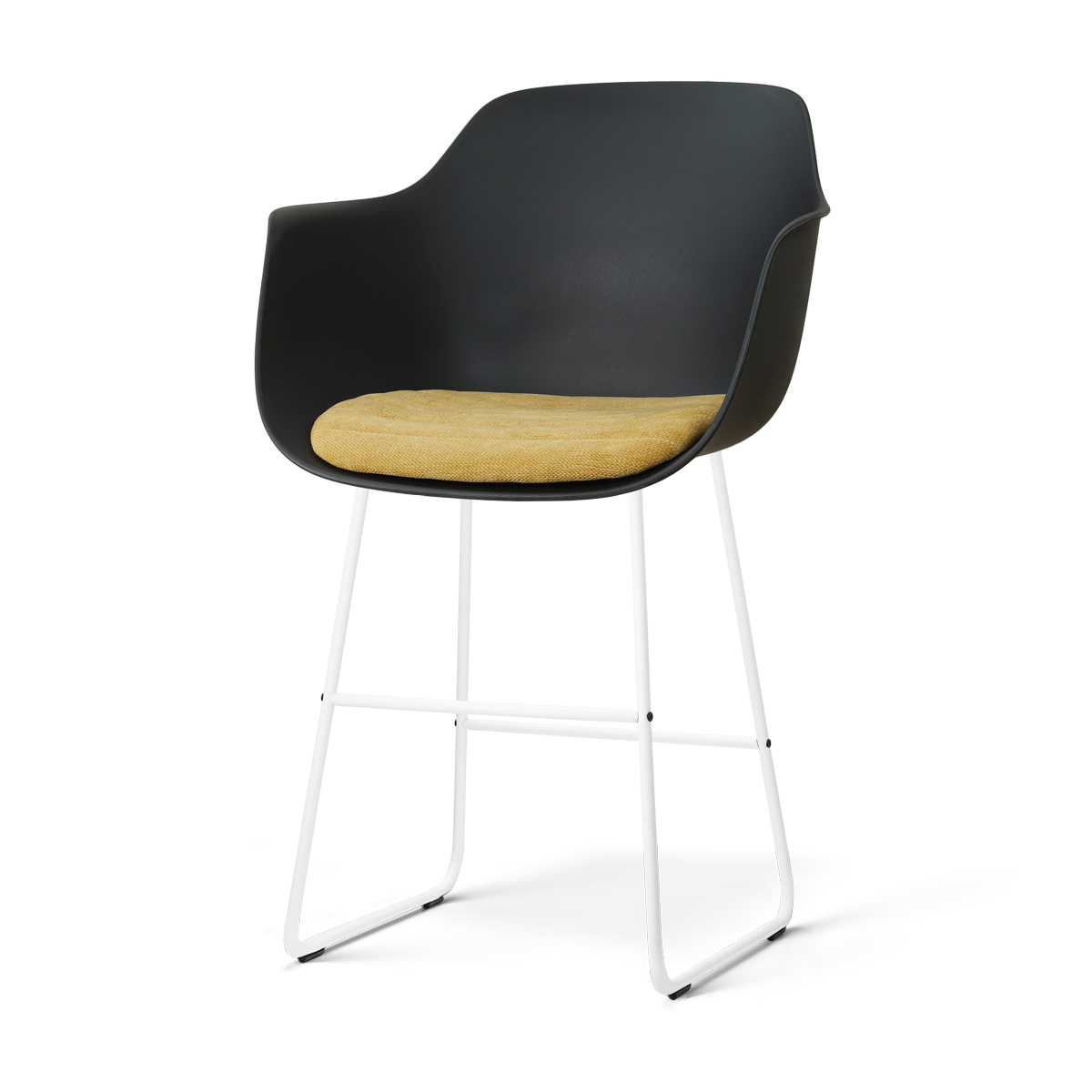 Nino-Liz barkruk zwart met warm oker zitkussen - wit onderstel - 65 cm