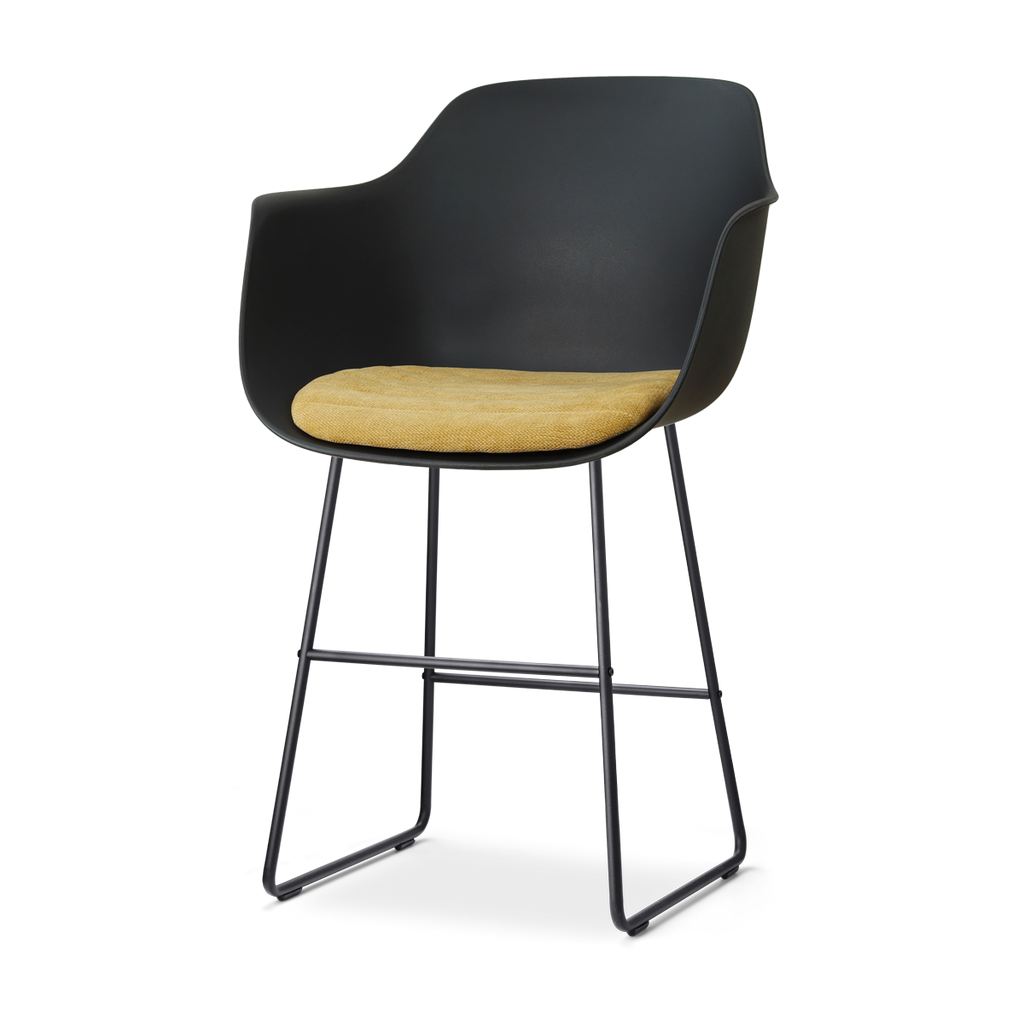 Nino-Liz barkruk zwart met warm oker zitkussen - zwart onderstel - 65 cm
