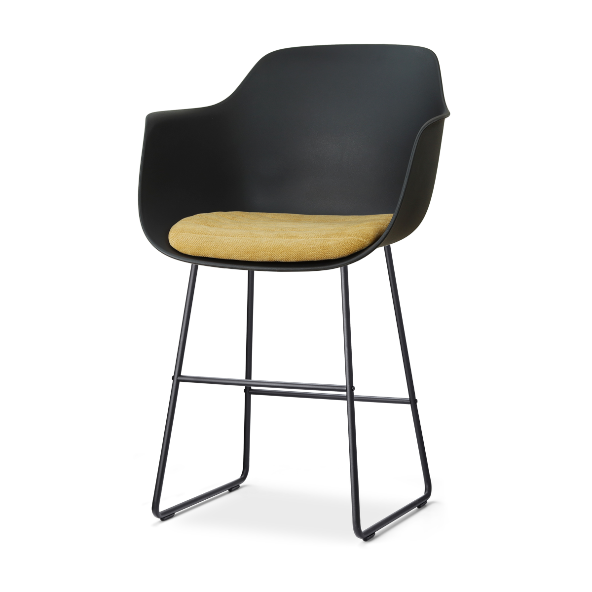 Nino-Liz barkruk zwart met warm oker zitkussen - zwart onderstel - 65 cm