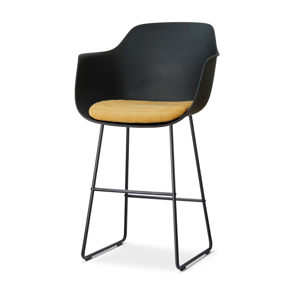 Nino-Liz barkruk zwart met warm oker zitkussen - zwart onderstel - 75 cm