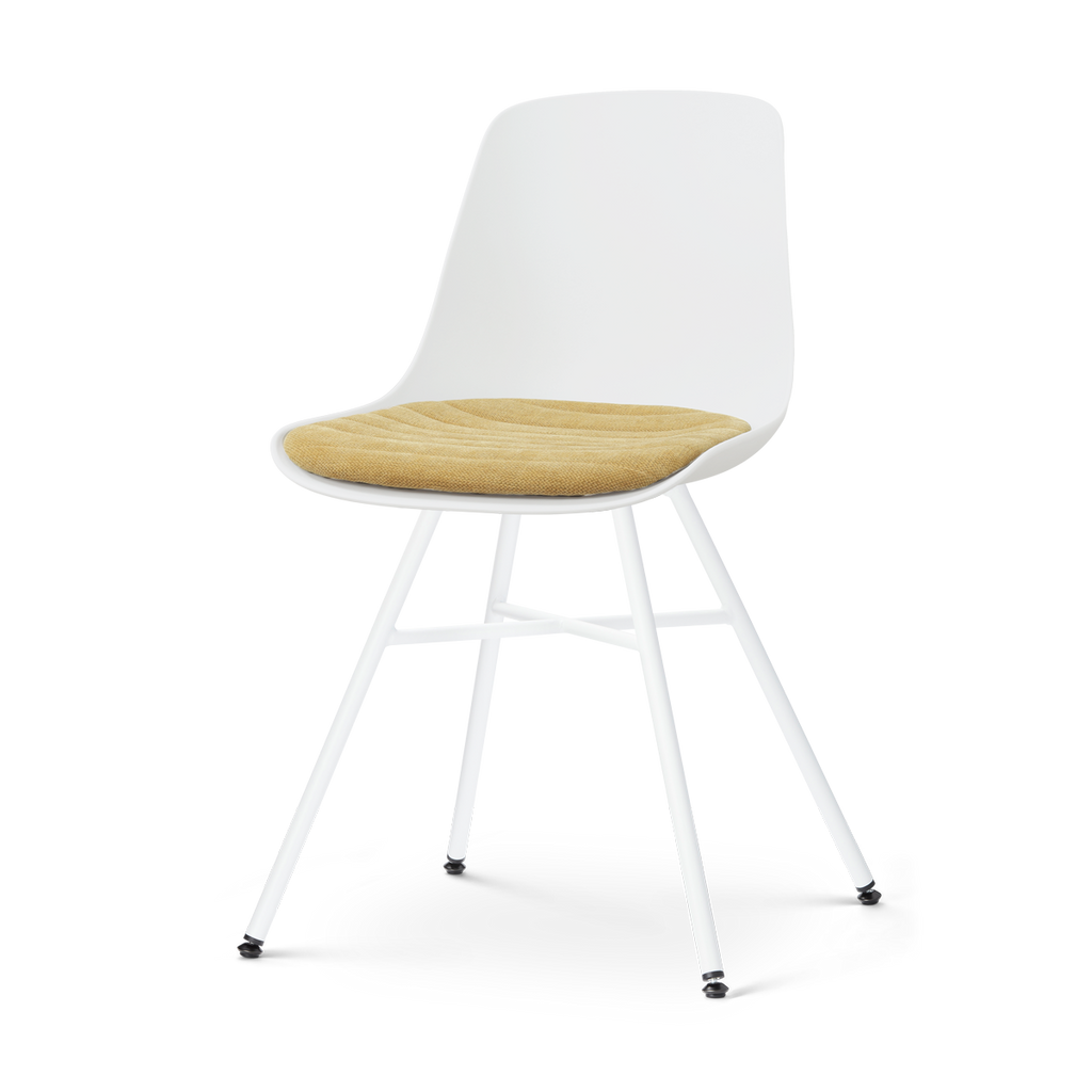 Noa-Liv eetkamerstoel wit met warm oker zitkussen - wit onderstel