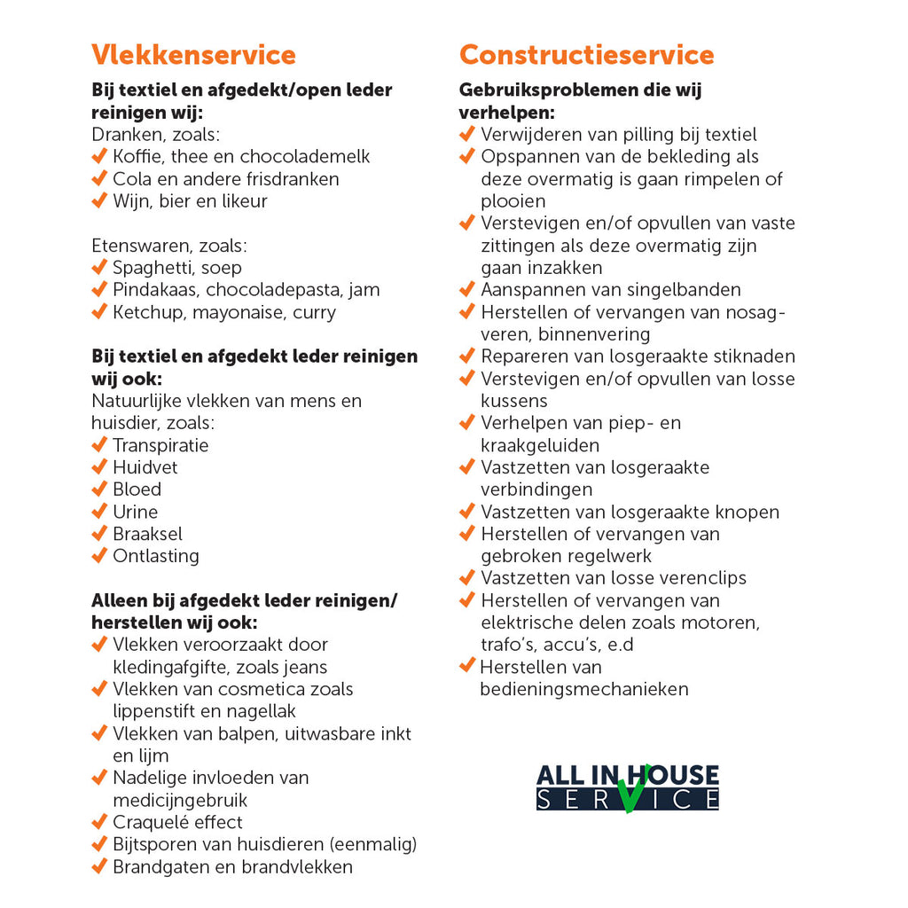 All in House textiel vlekkenkit 2 eetkamerstoelen + 3 jaar vlekkenservice