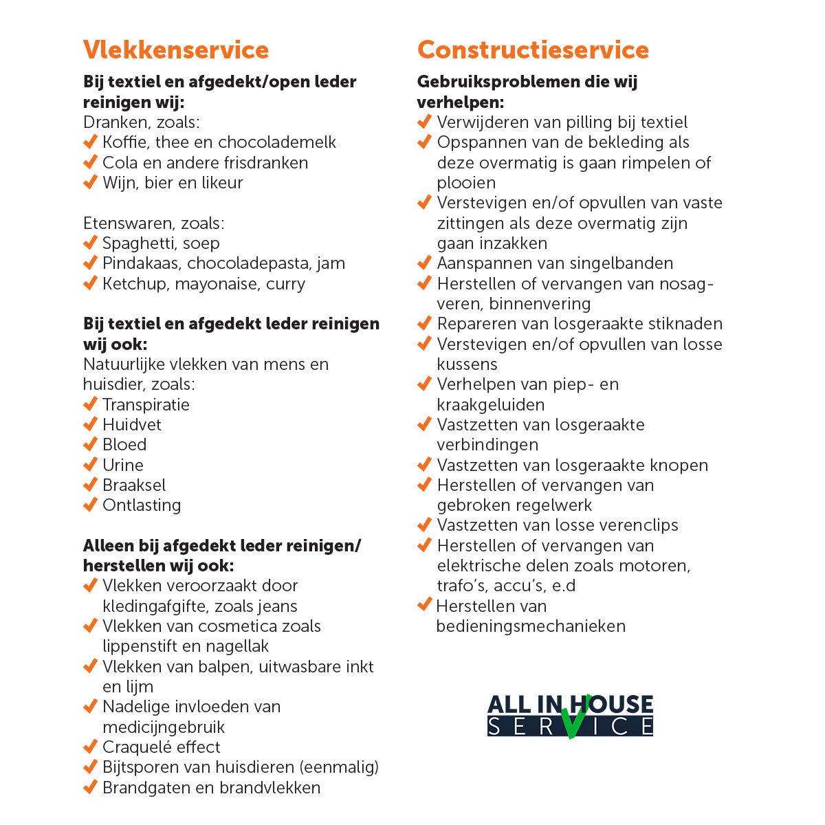 All in House textiel vlekkenkit 2 eetkamerstoelen + 3 jaar vlekkenservice