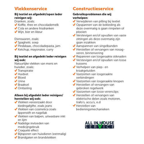 All in House textiel vlekkenkit 2 eetkamerstoelen + 5 jaar vlekkenservice