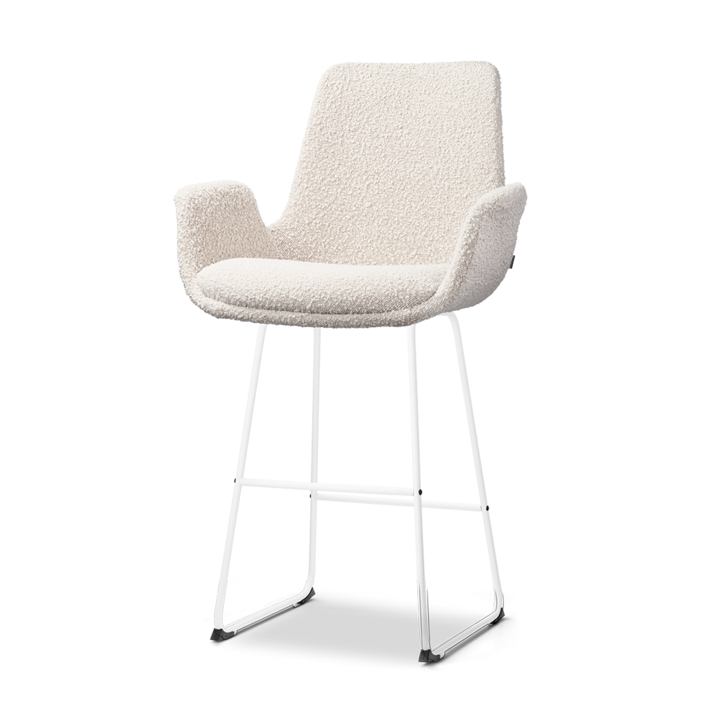 Nino-Eef barkruk bouclé beige - wit onderstel - 65 cm
