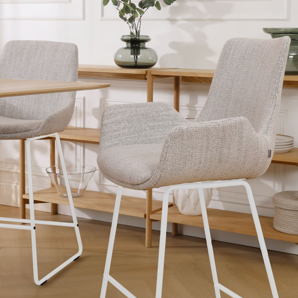 Nino-Eef barkruk beige gemêleerd - wit onderstel - 75 cm