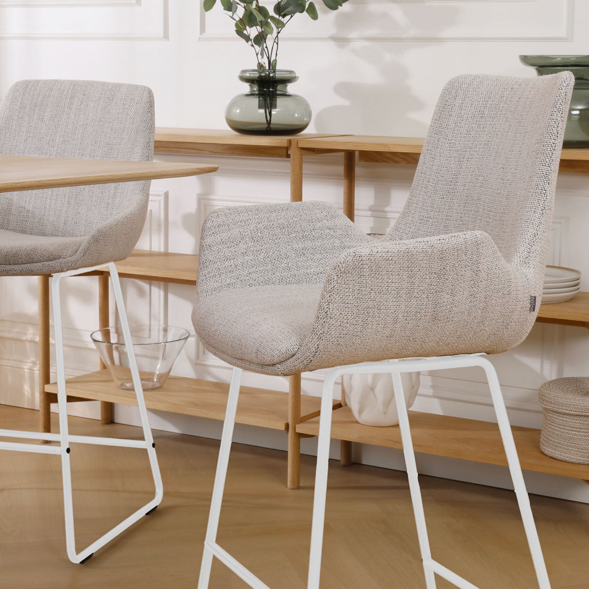 Nino-Eef barkruk beige gemêleerd - wit onderstel - 75 cm