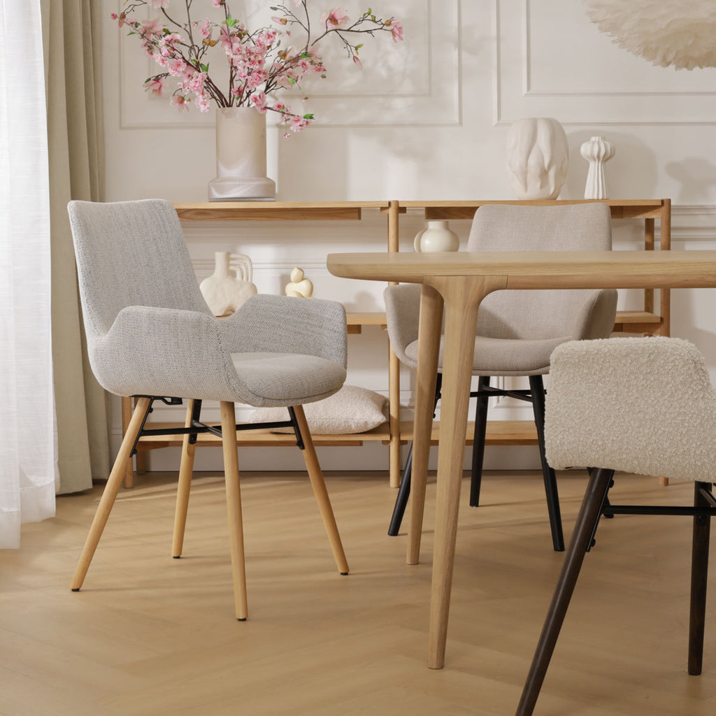 Nena-Eef eetkamerstoel beige gemêleerd - zwart houten onderstel