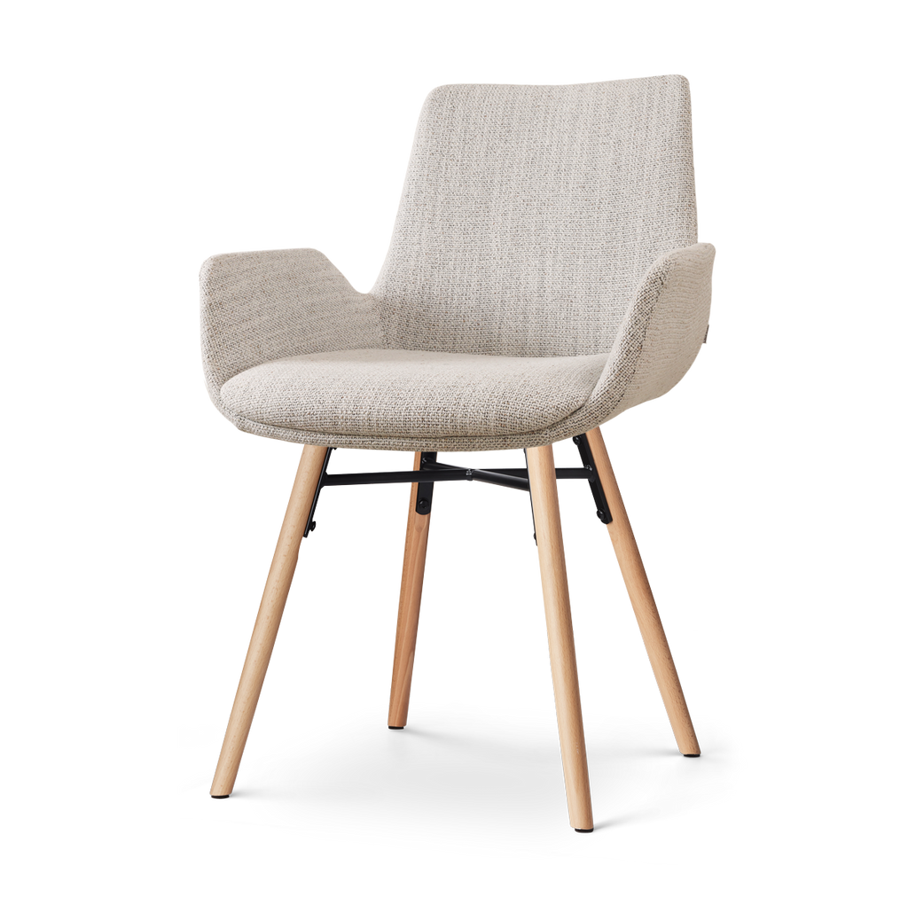 Nena-Eef eetkamerstoel beige gemêleerd - houten onderstel