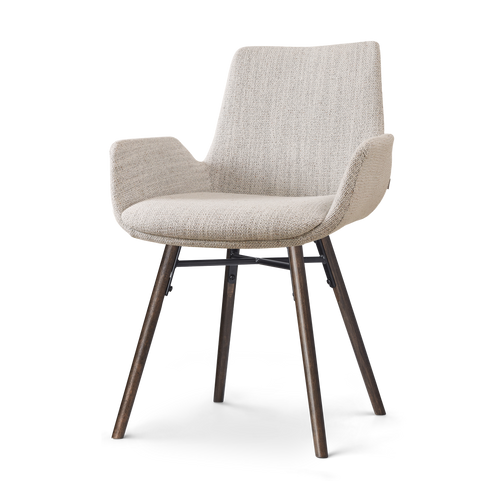 Nena-Eef eetkamerstoel beige gemêleerd - walnoot houten onderstel