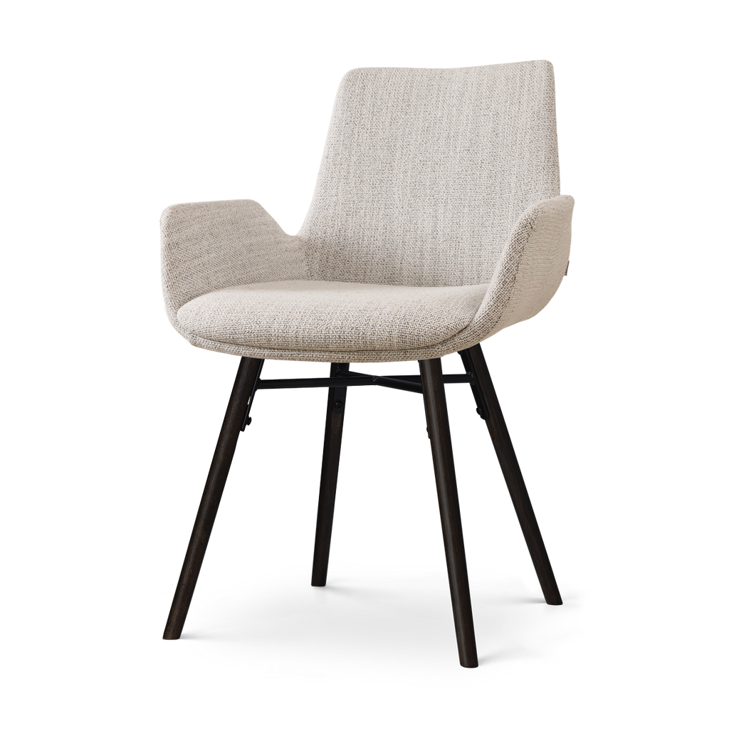 Nena-Eef eetkamerstoel beige gemêleerd - zwart houten onderstel