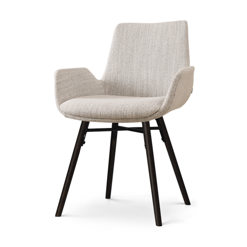 Nena-Eef eetkamerstoel beige gemêleerd - zwart houten onderstel