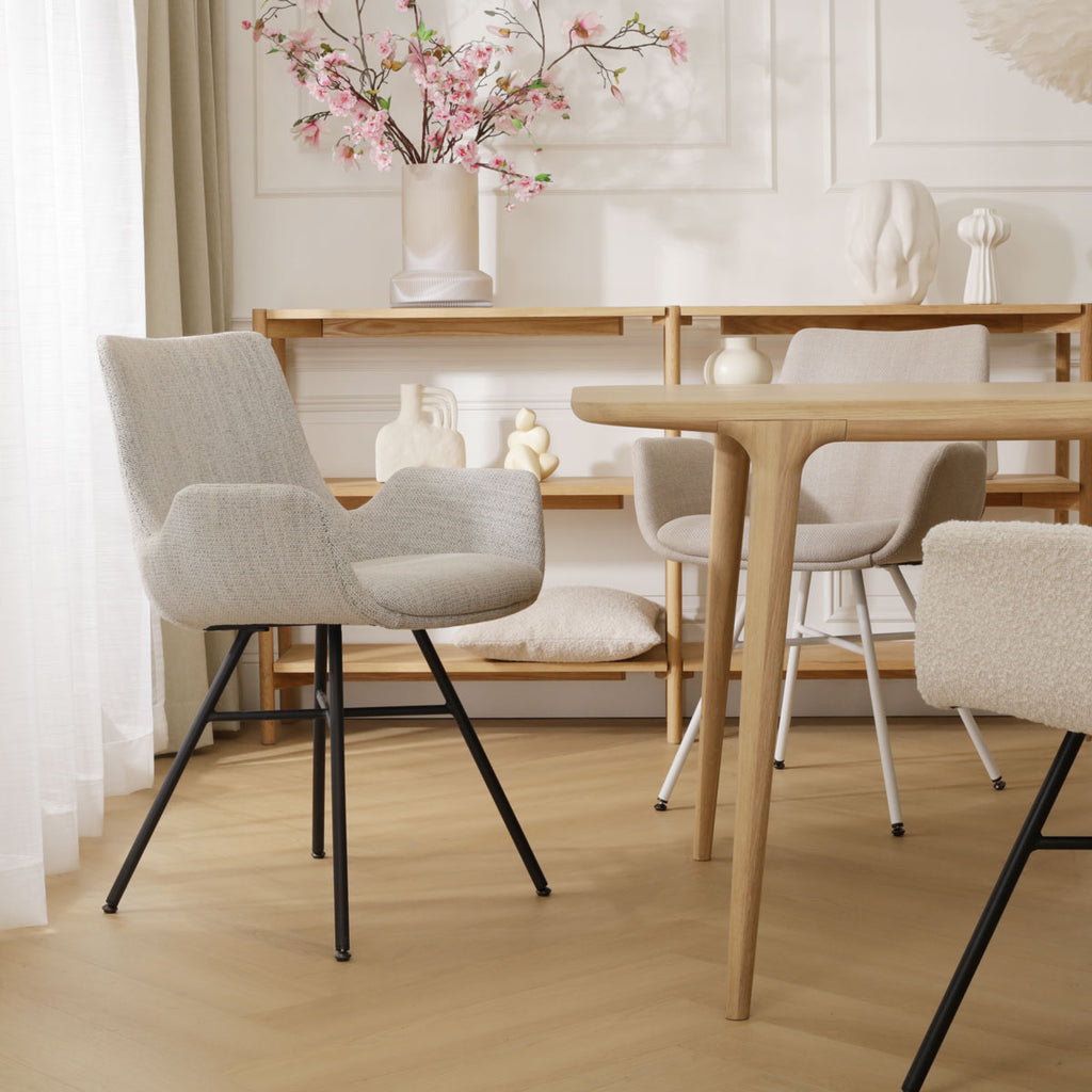 Noa-Eef eetkamerstoel beige gemêleerd - zwart onderstel