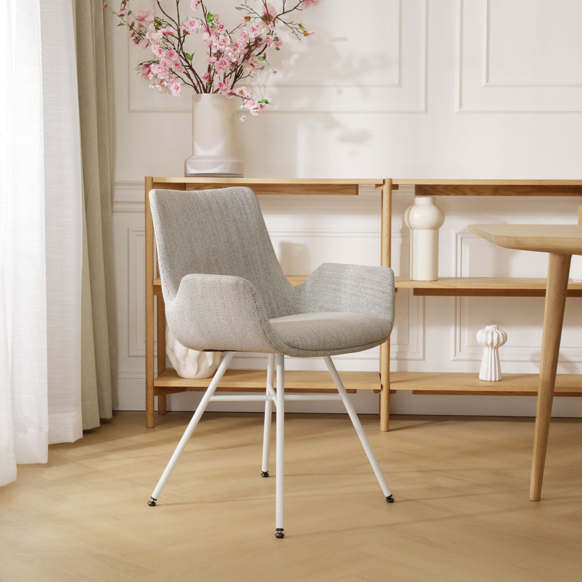 Noa-Eef eetkamerstoel beige gemêleerd - wit onderstel