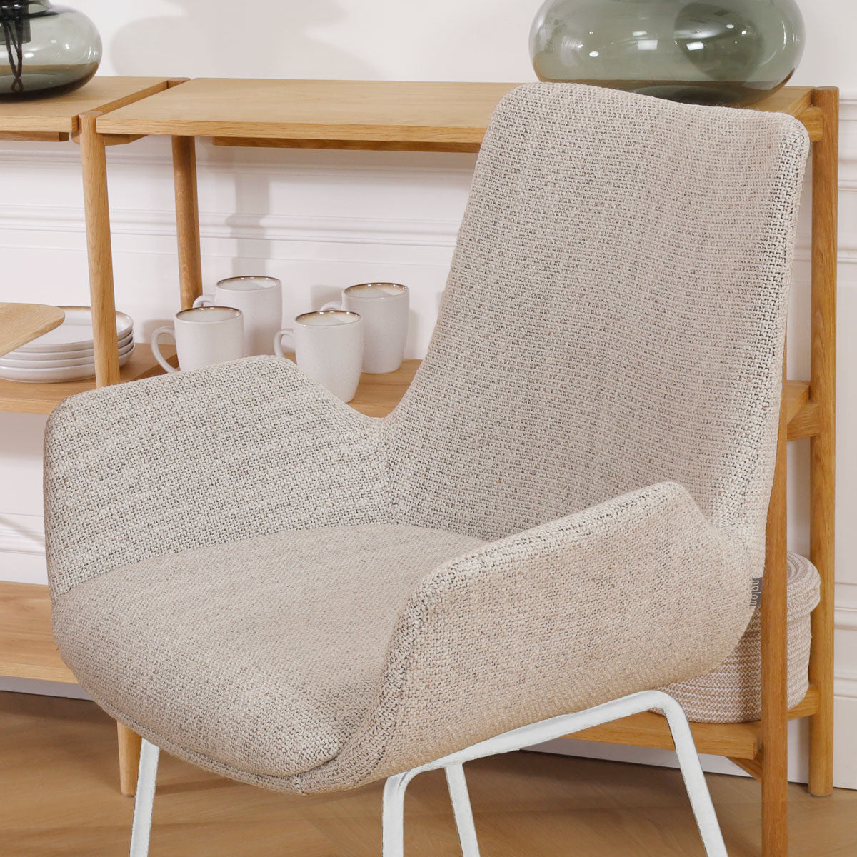 Nino-Eef barkruk beige gemêleerd - wit onderstel - 75 cm