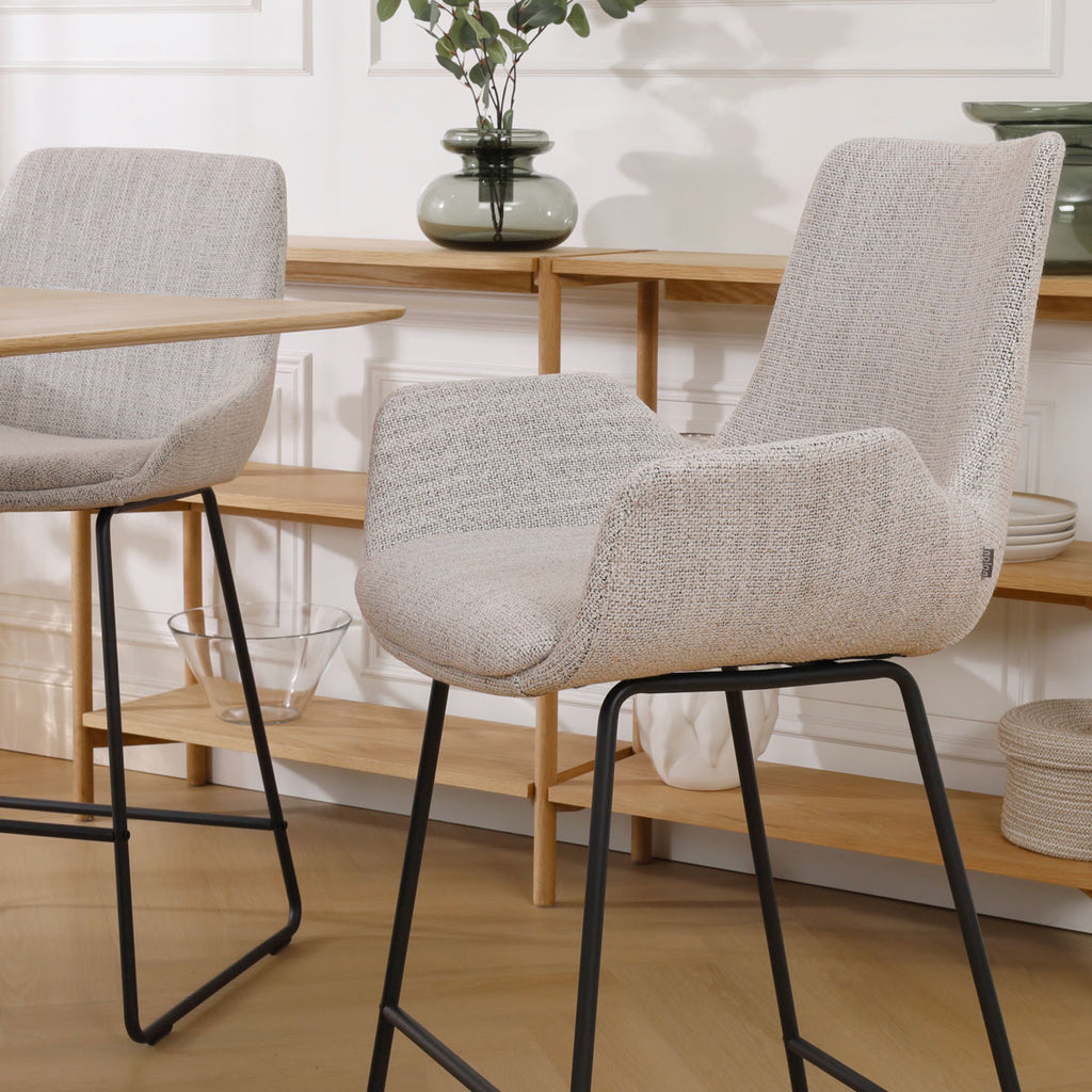 Nino-Eef barkruk beige gemêleerd - zwart onderstel - 75 cm