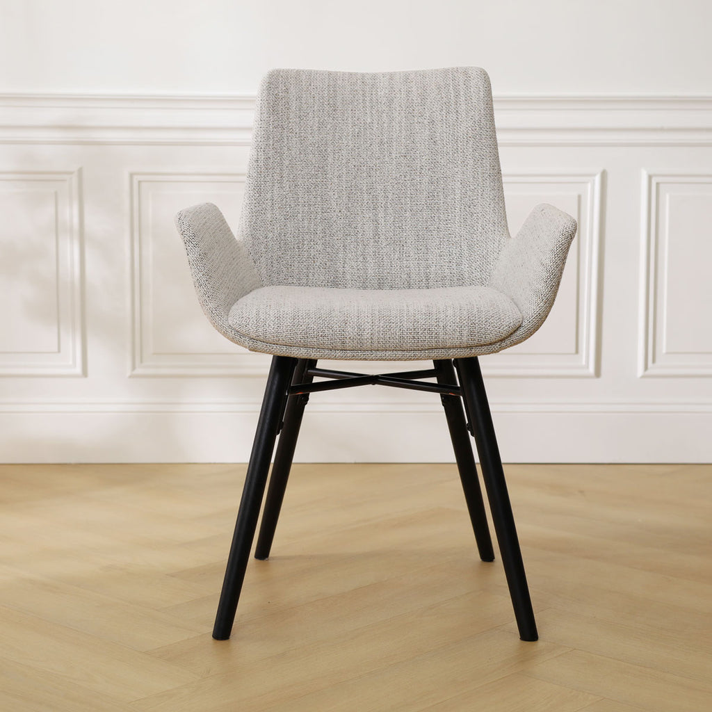 Nena-Eef eetkamerstoel beige gemêleerd - zwart houten onderstel