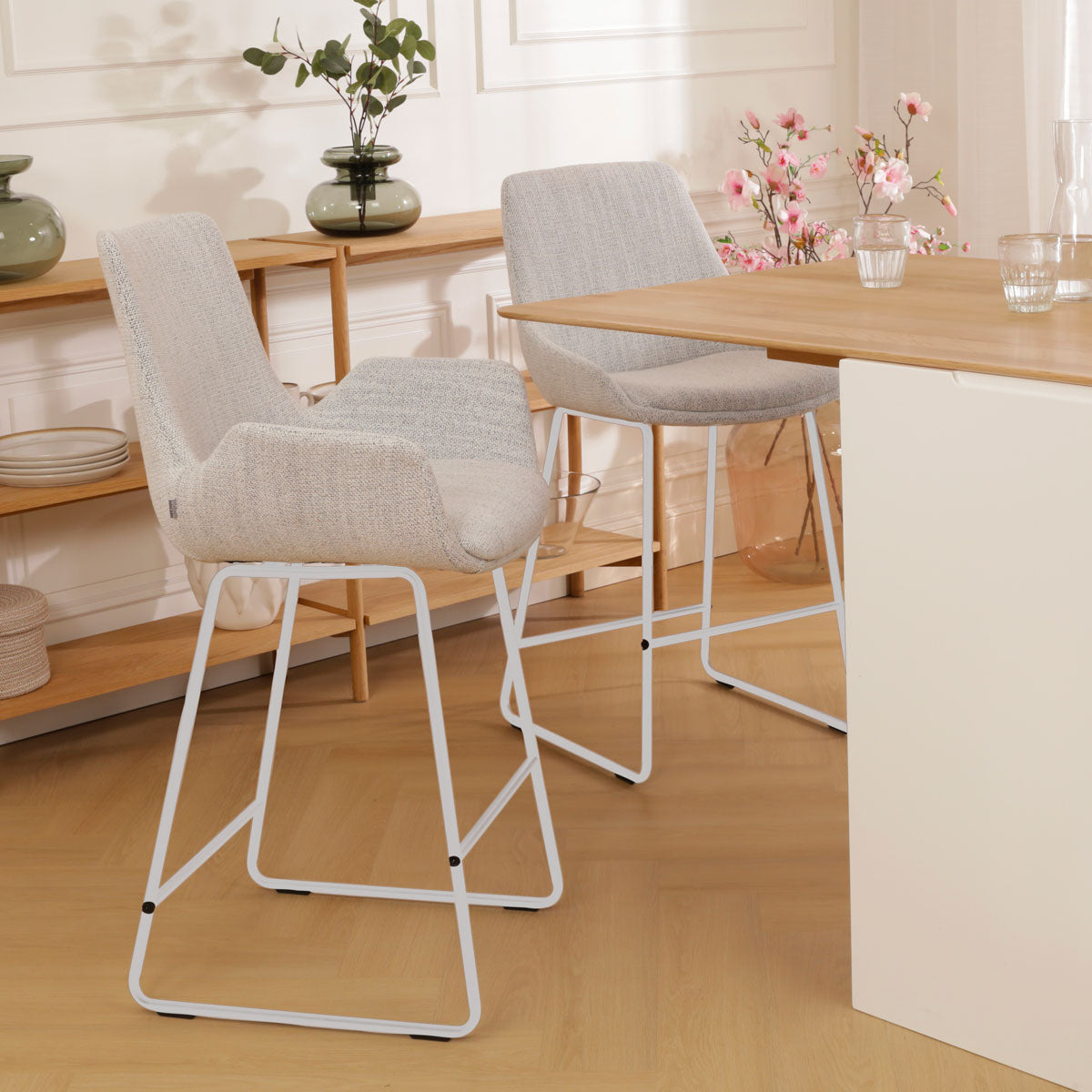 Nino-Eef barkruk beige gemêleerd - wit onderstel - 75 cm