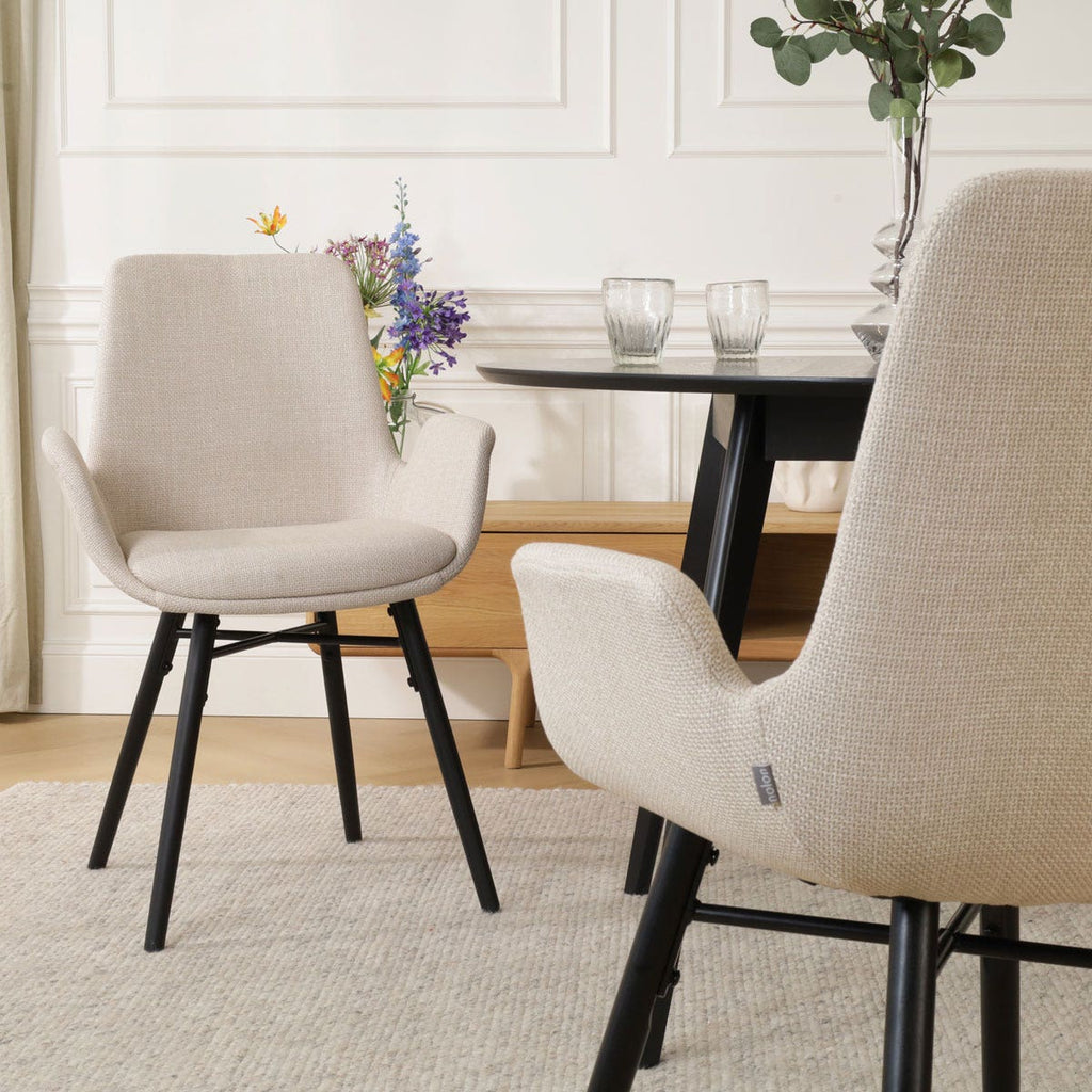 Nena-Eef eetkamerstoel beige - zwart houten onderstel