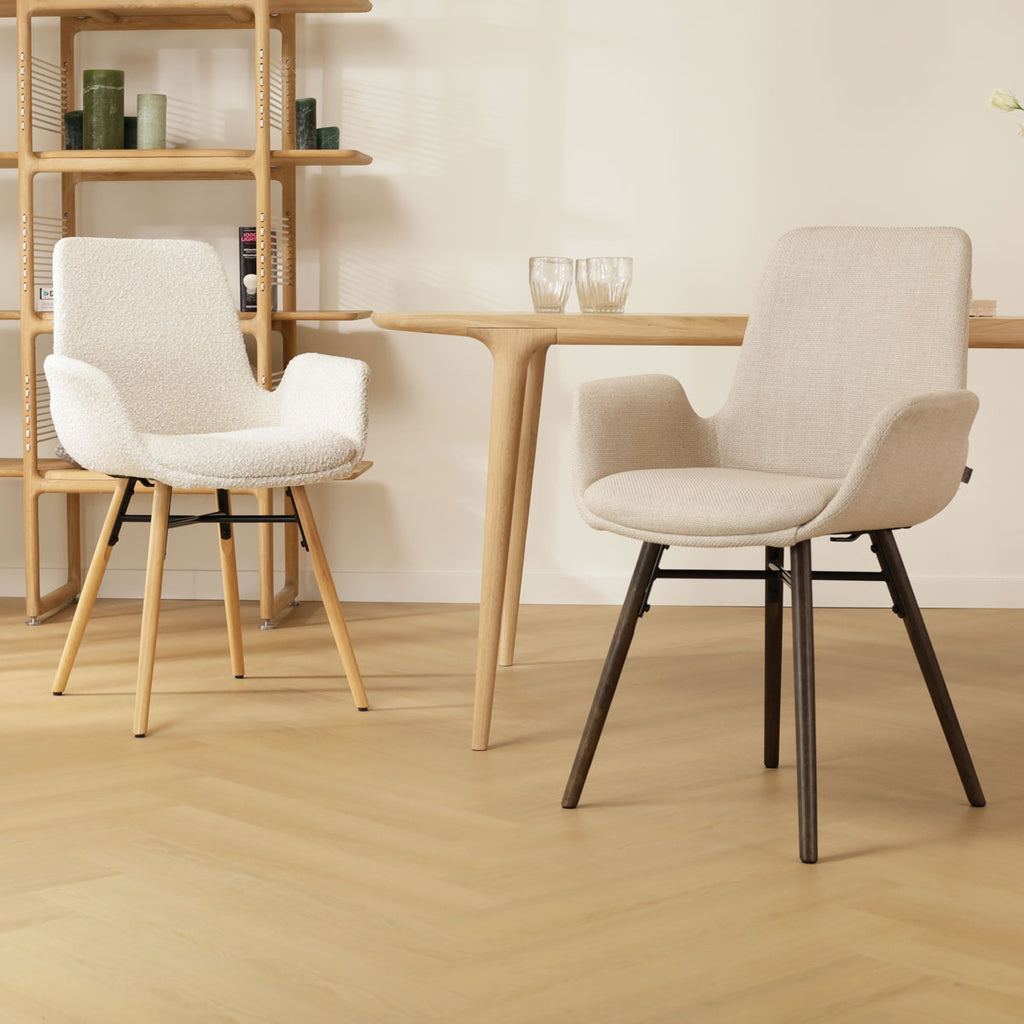 Nena-Eef eetkamerstoel beige - houten onderstel