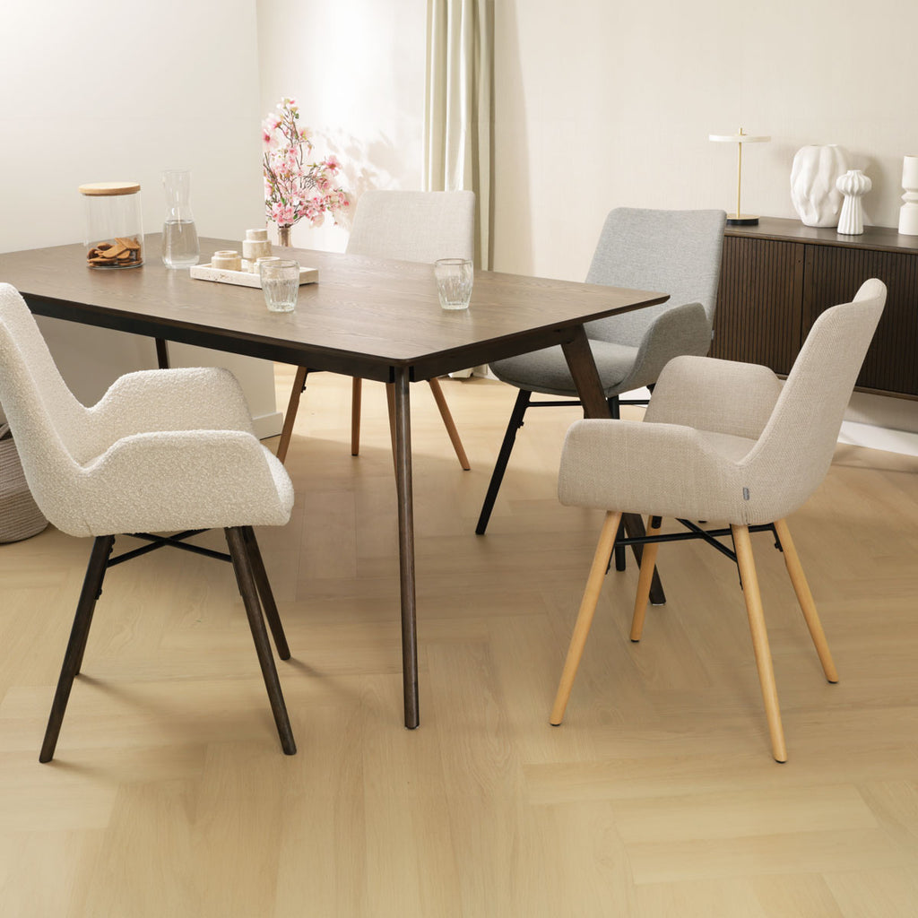Nena-Eef eetkamerstoel beige - houten onderstel