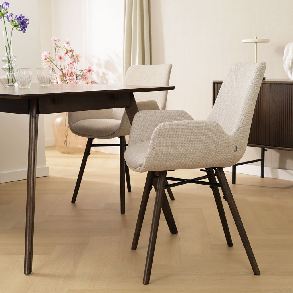 Nena-Eef eetkamerstoel beige - walnoot houten onderstel