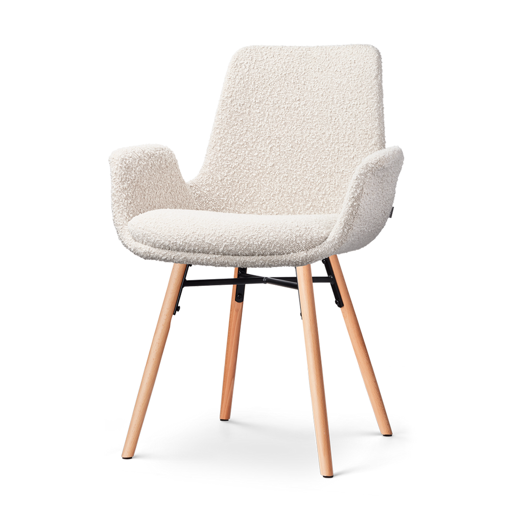 Nena-Eef eetkamerstoel bouclé beige - houten onderstel