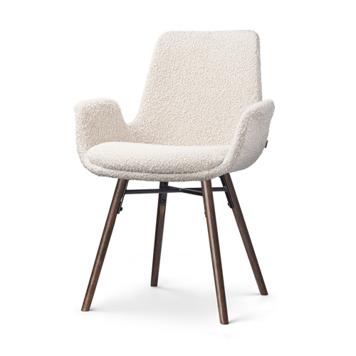 Nena-Eef eetkamerstoel bouclé beige - walnoot houten onderstel