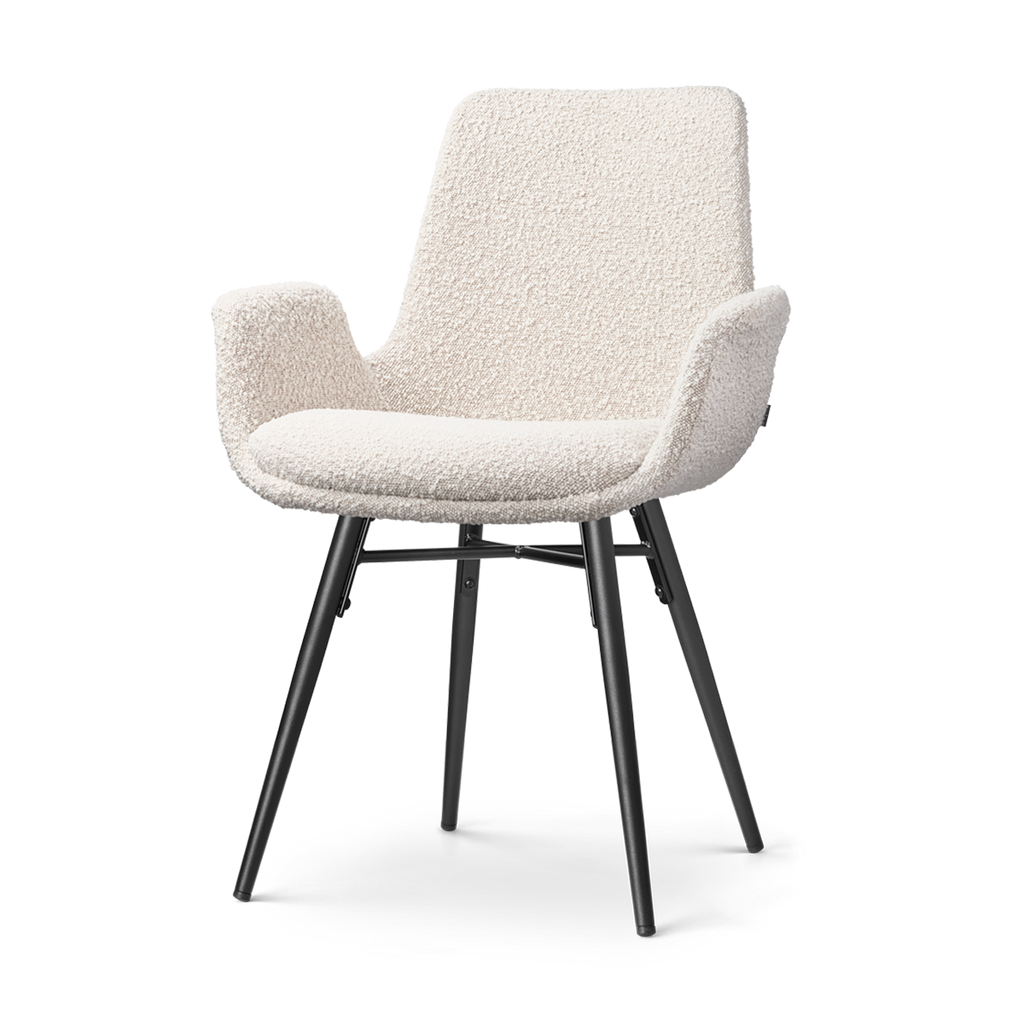 Nena-Eef eetkamerstoel bouclé beige - zwart houten onderstel