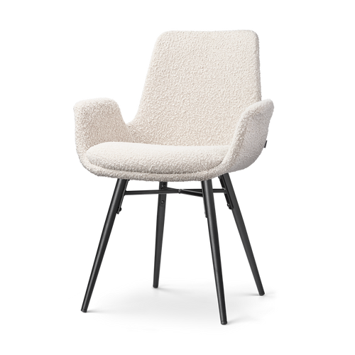 Nena-Eef eetkamerstoel bouclé beige - zwart houten onderstel