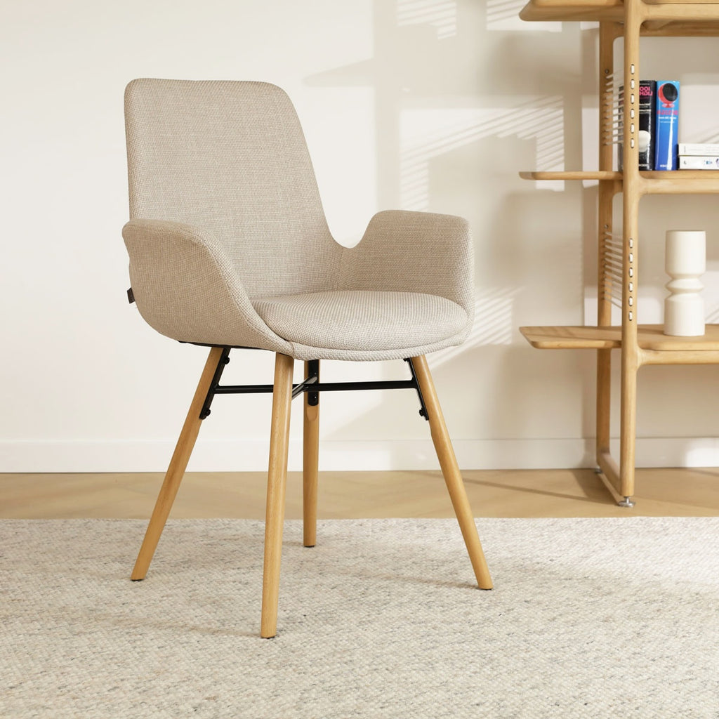 Nena-Eef eetkamerstoel beige - houten onderstel