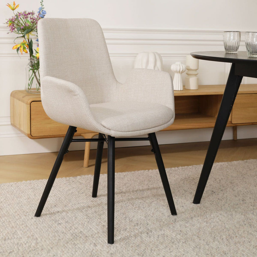 Nena-Eef eetkamerstoel beige - zwart houten onderstel