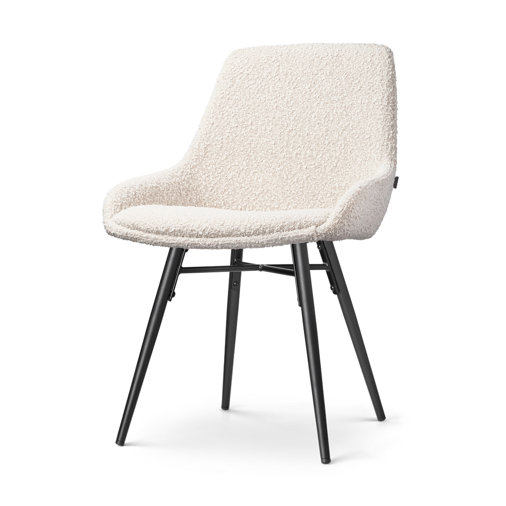 Nena-Isa eetkamerstoel bouclé beige - zwart houten onderstel