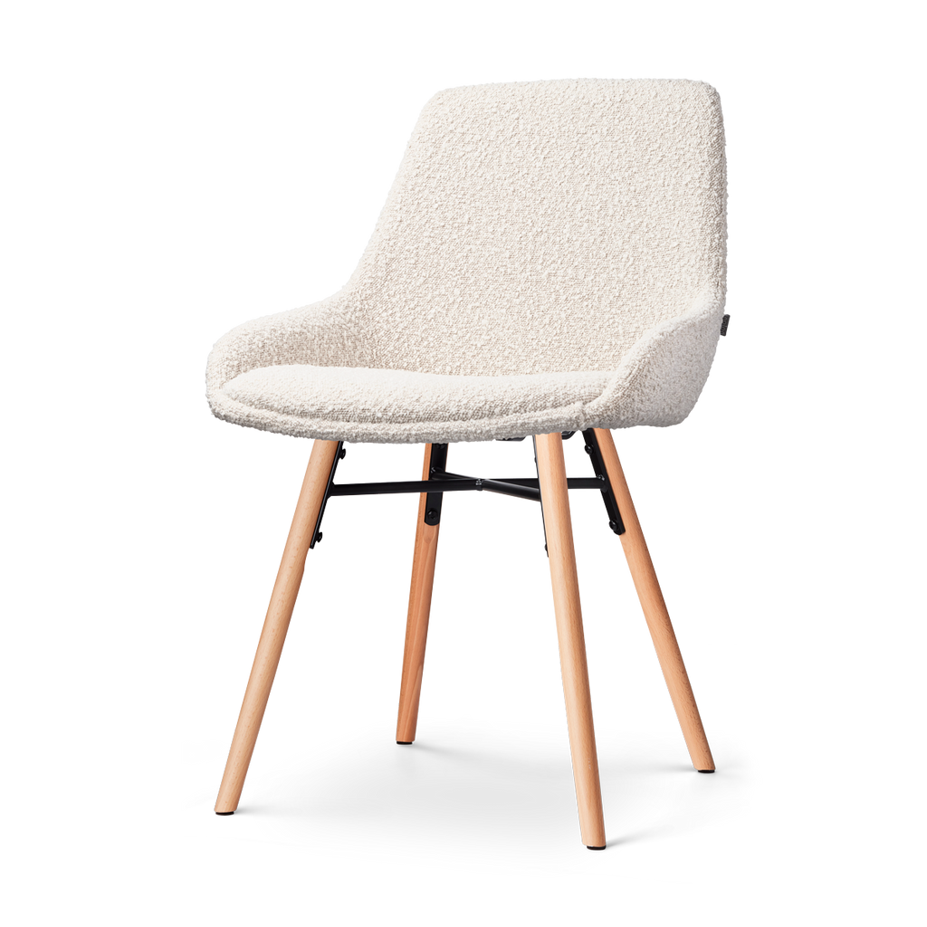 Nena-Isa eetkamerstoel bouclé beige - houten onderstel