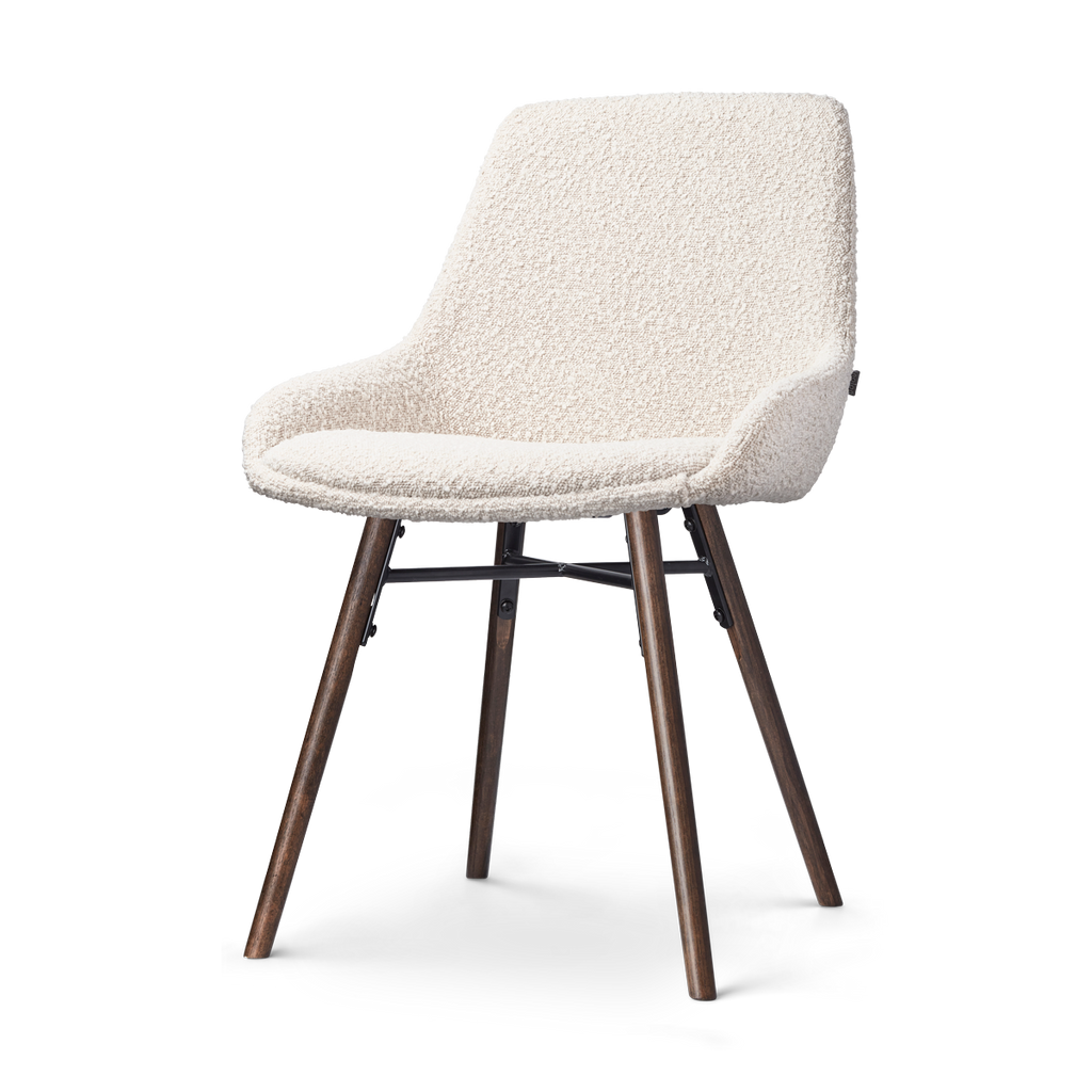 Nena-Isa eetkamerstoel bouclé beige - walnoot houten onderstel