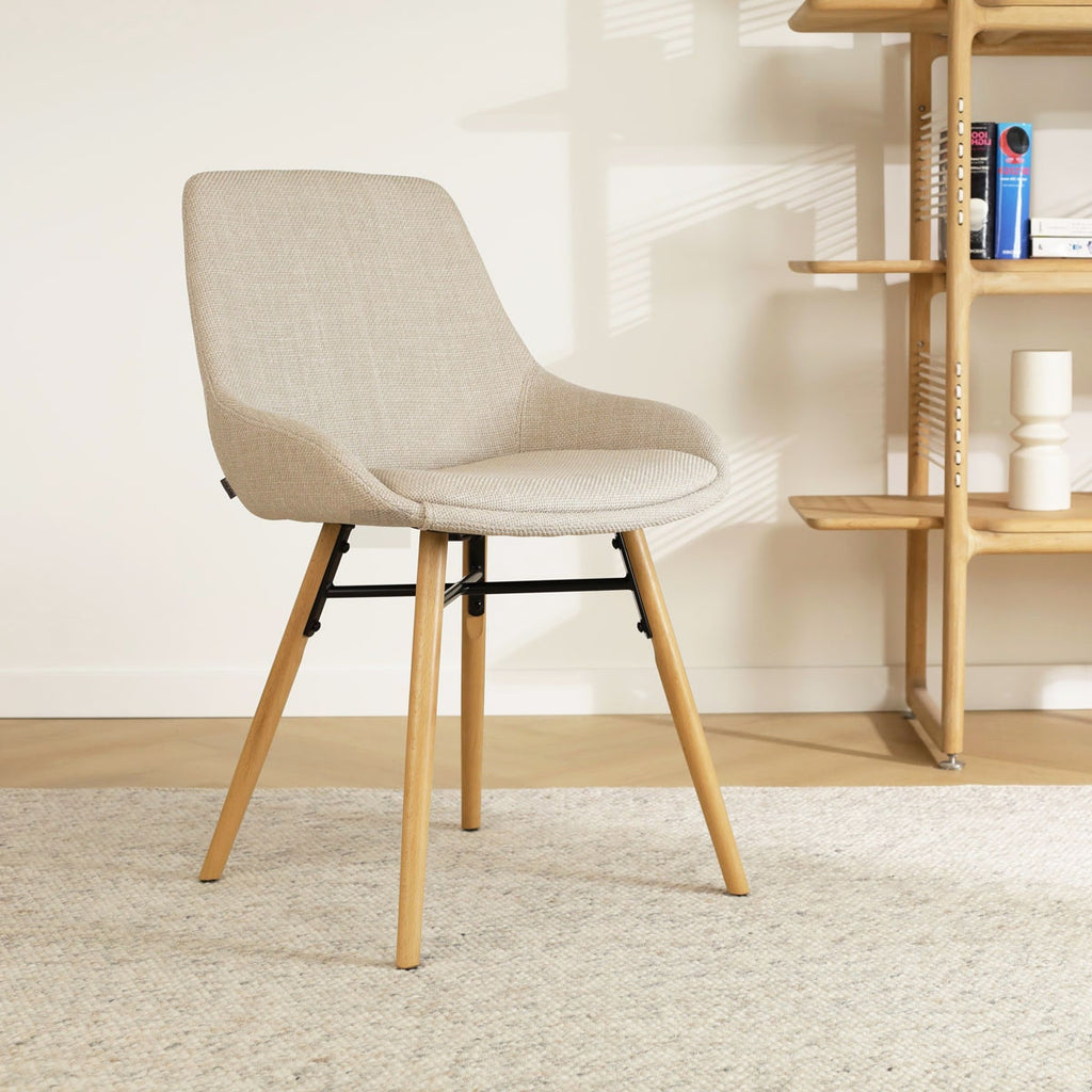 Nena-Isa eetkamerstoel beige - houten onderstel
