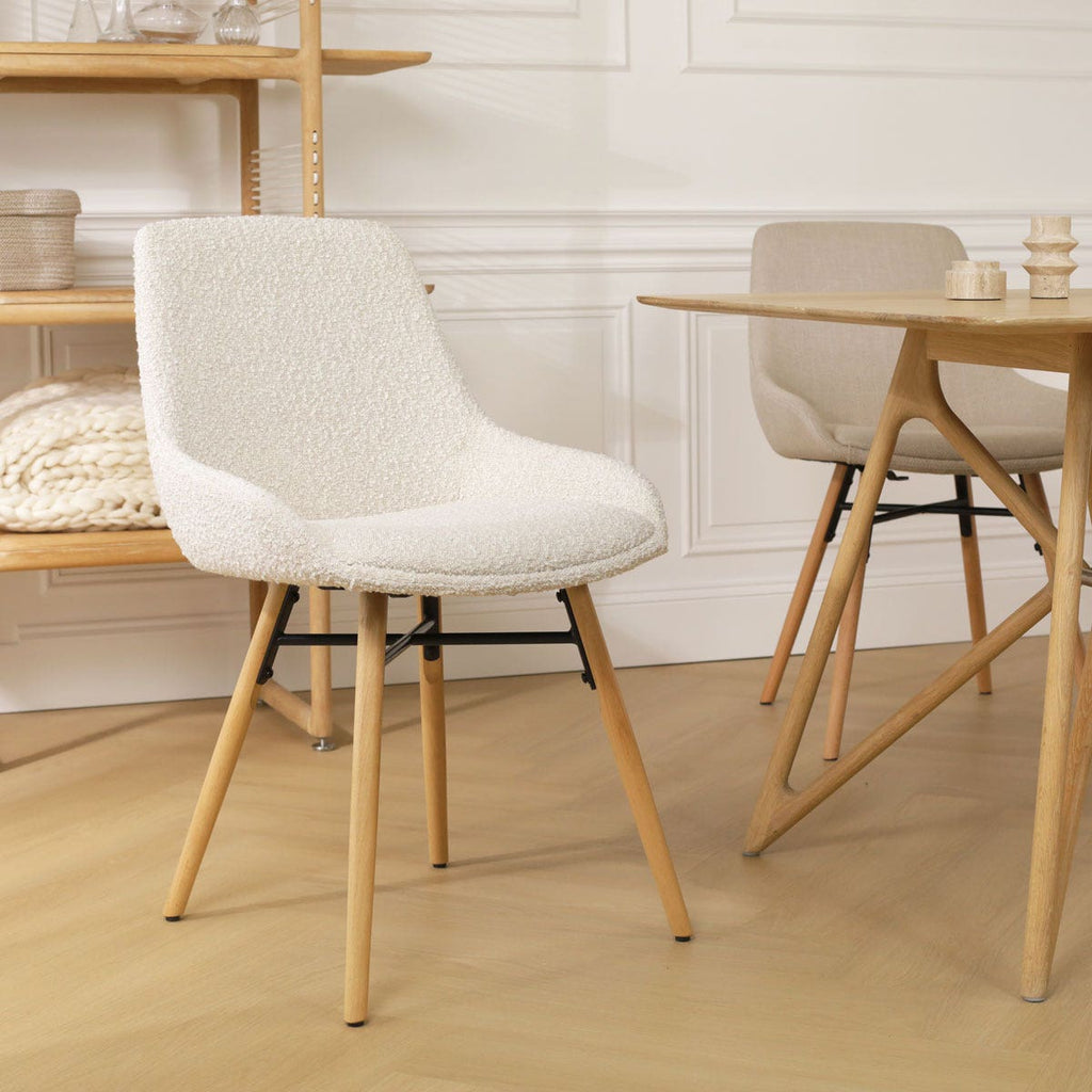 Nena-Isa eetkamerstoel bouclé beige - houten onderstel