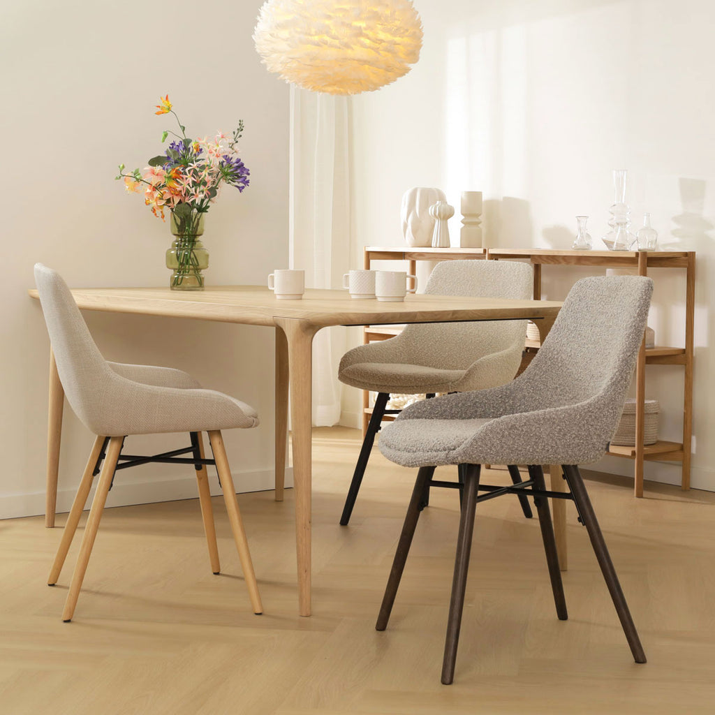 Nena-Isa eetkamerstoel bouclé taupe - houten onderstel