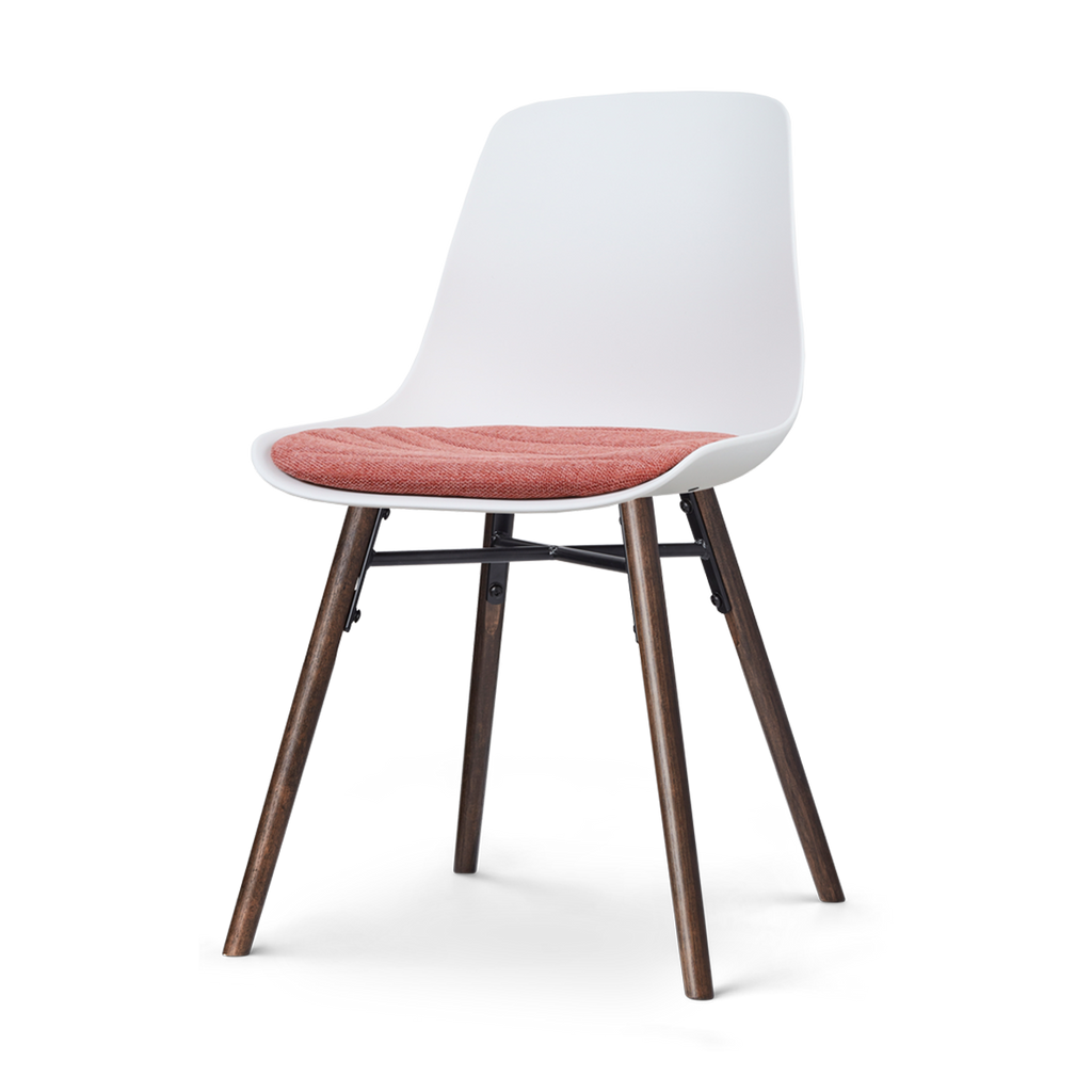 Nena-Liv eetkamerstoel wit met terracotta rood zitkussen - walnoot houten onderstel