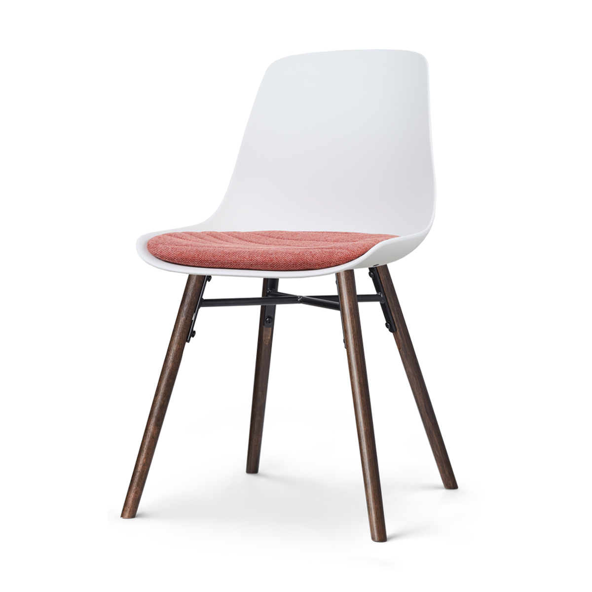 Nena-Liv eetkamerstoel wit met terracotta rood zitkussen - walnoot houten onderstel
