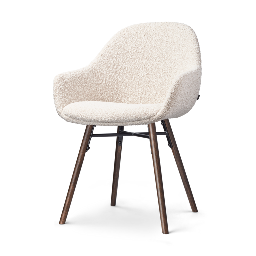 Nena-Mae eetkamerstoel bouclé beige - walnoot houten onderstel