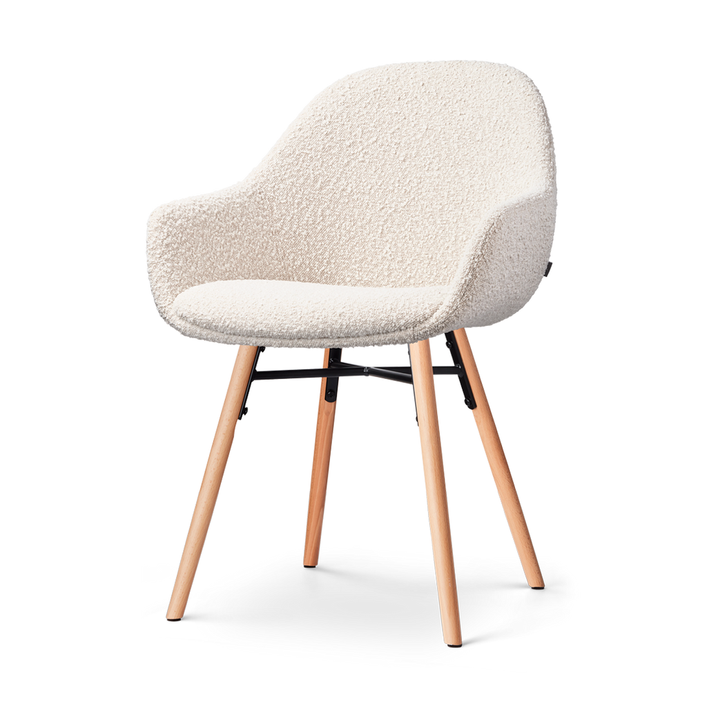 Nena-Mae eetkamerstoel bouclé beige - houten onderstel