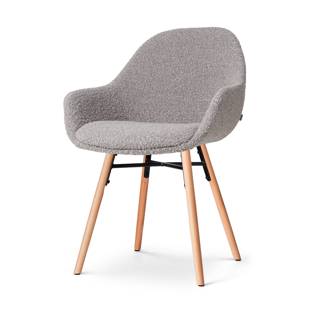 Nena-Mae eetkamerstoel bouclé taupe - houten onderstel