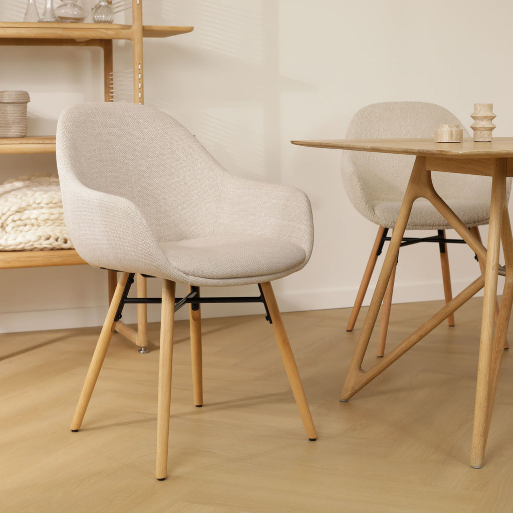 Nena-Mae eetkamerstoel beige - houten onderstel