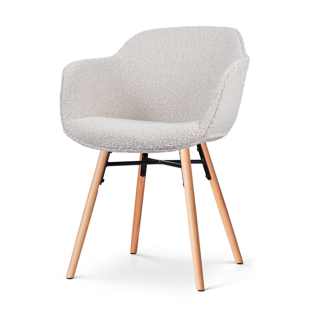 Nena-Mare eetkamerstoel bouclé beige - houten onderstel