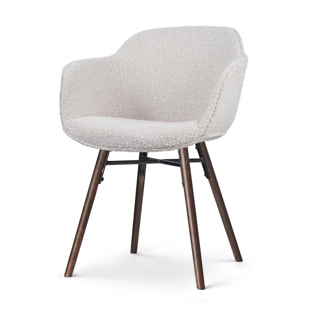 Nena-Mare eetkamerstoel bouclé beige - walnoot houten onderstel